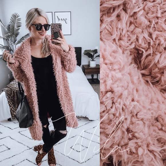 Jackets & Blazers - Pink teddy coat trenchcoat fuzzy faux fur